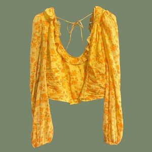 Free People Another Life Floral Cropped Top - Yellow Floral